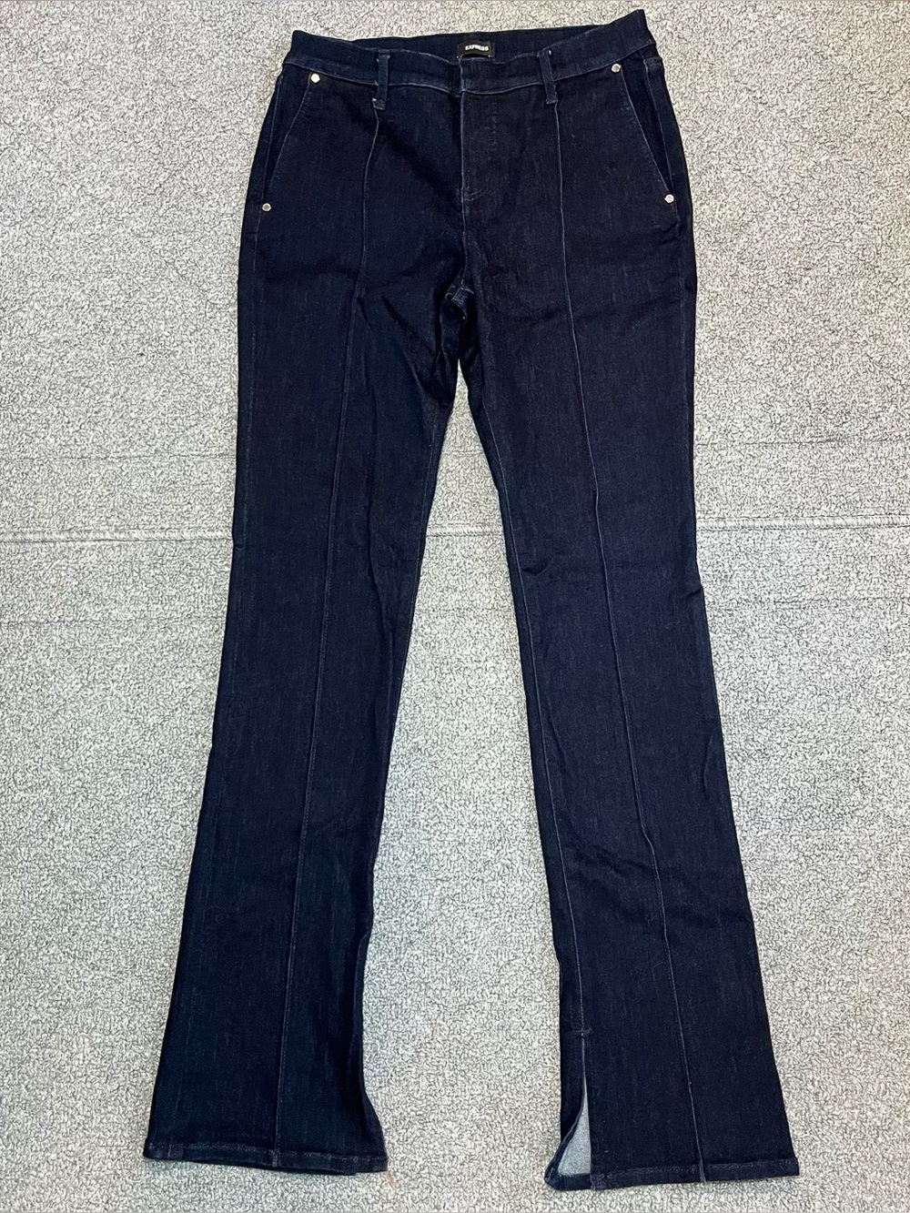 Express Skyscraper Mid Rise Dark Wash Denim Jeans Womens Size 8 Blue Vented Hem